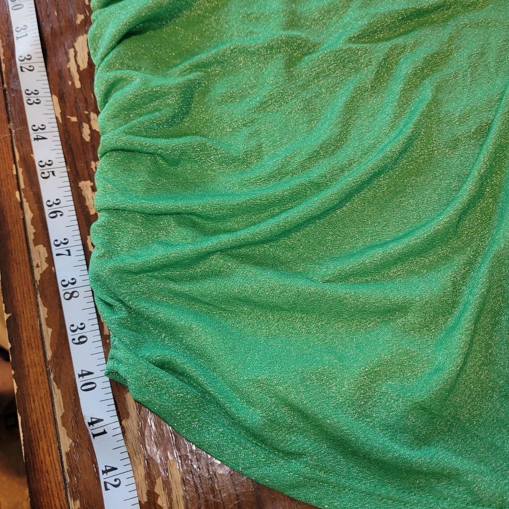 Elegant Gentle warm One-Shoulder Ruched Gown - Green Sparkle Size Large - Picture 5 of 5